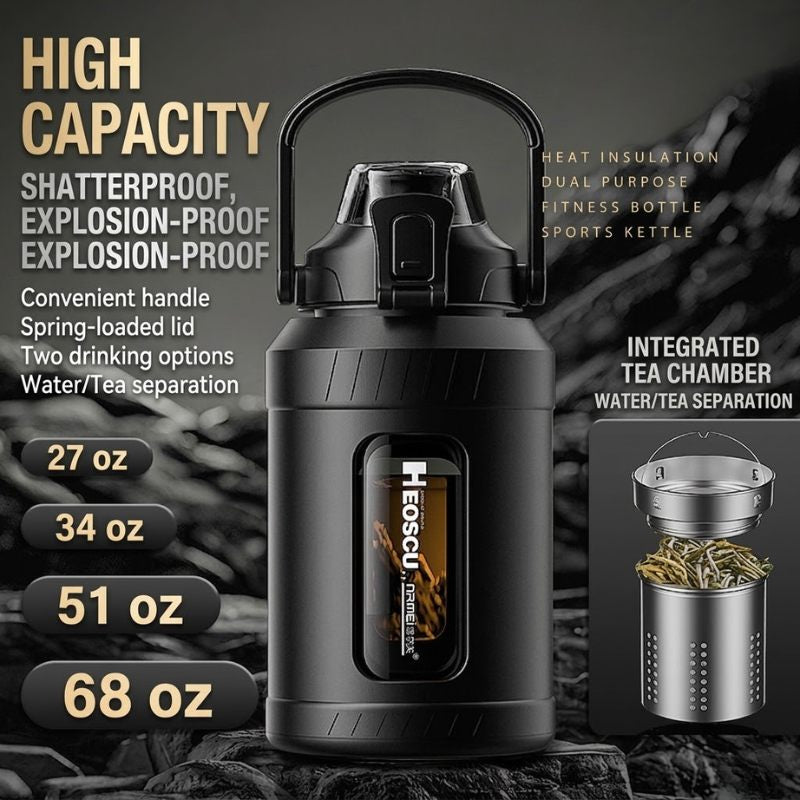 Heavy-Duty Borosilicate Glass Water Bottle with Tea Infuser | Armored Large Capacity Jug id4 - Adventure 4x4 Works